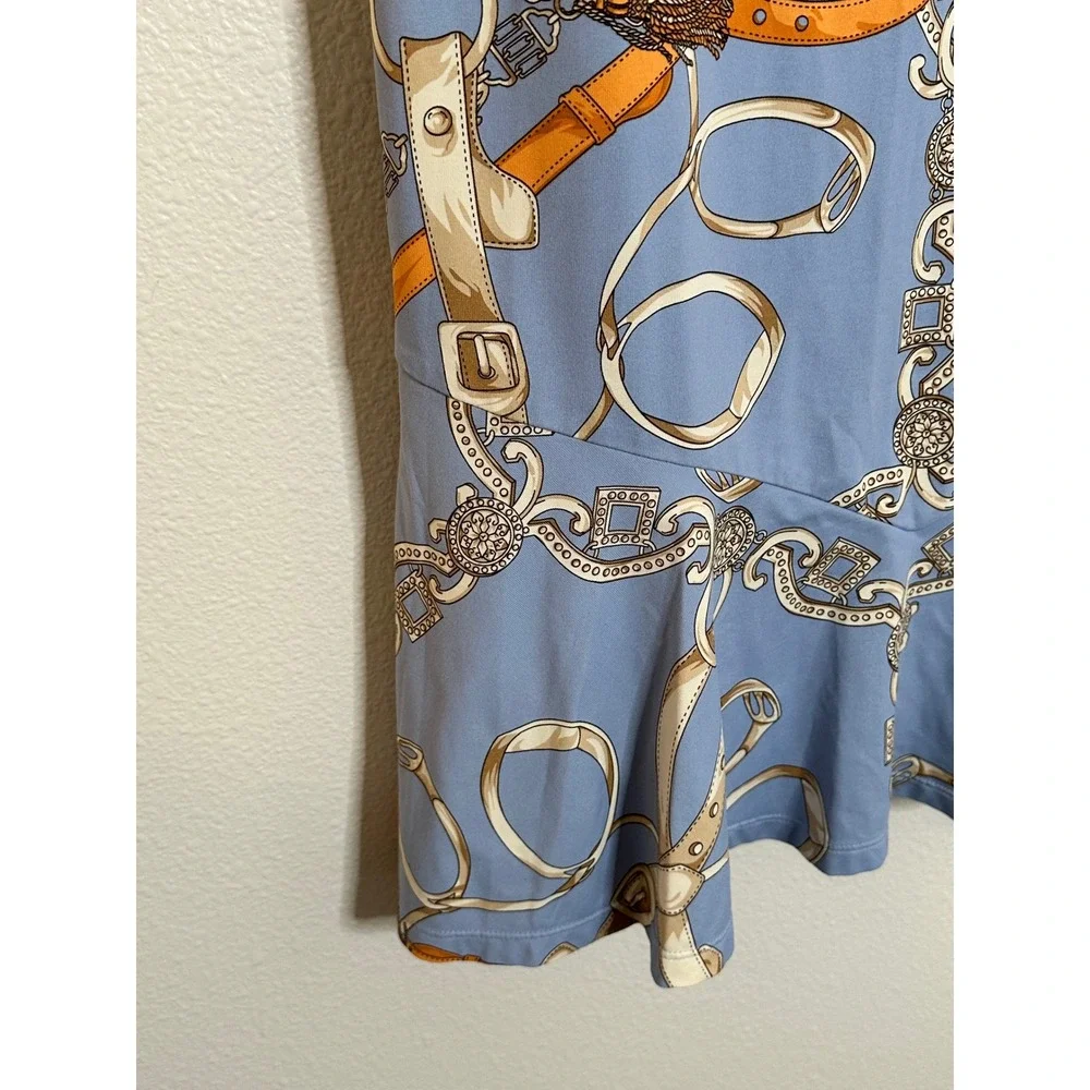 J. McLaughlin Catalina Cloth Sleeveless Dress Size S Blue Equestrian Ruffle Hem - Picture 5 of 8
